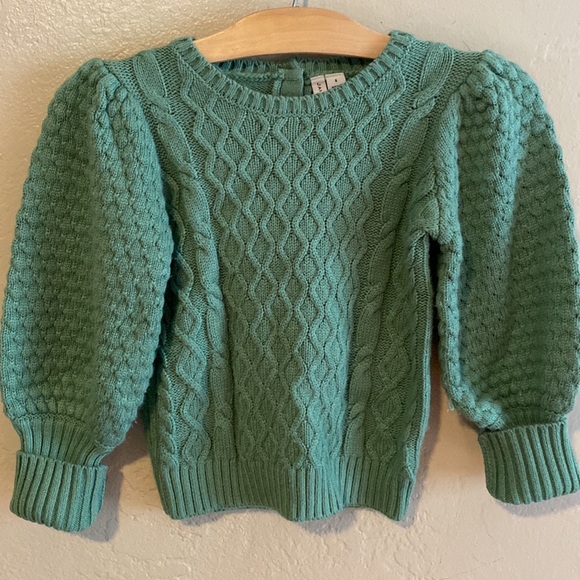 Janie And Jack Kid's Green Puffed Sleeve Knit Sweater Size 6 - Picture 1 of 5